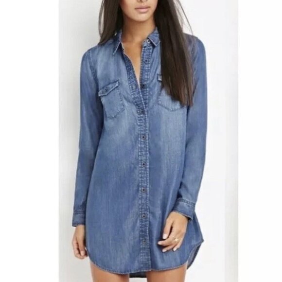 Life in Progress Chambray Top Shirt Dress Shacket Size L Comfort Hiking Outdoor - Picture 2 of 7